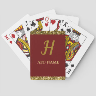 Elegant Monogram Script Modern Burgundy Red Gold Playing Cards