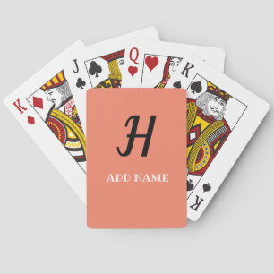 Elegant Monogram Script Modern Peach Add Name Playing Cards
