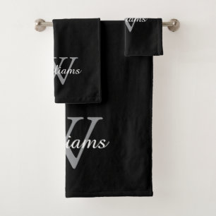 Elegant Monogram Script Name Bath Towel Set