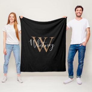 Elegant Monogram Script Name Gold Black Fleece Bl