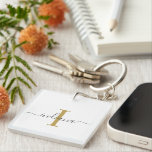 Elegant Monogram Script Name Modern Key Ring<br><div class="desc">Gold Grey Monogram Script Name Modern keychain you can easily edit with your name and initial by clicking the "Personalise" button. Completely change the colours of the text and background when you select the "Customise this" link.</div>