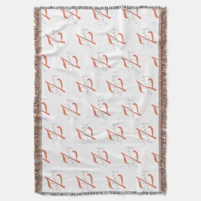Elegant Monogram Script Name Pattern Throw Blanket (Front Vertical)