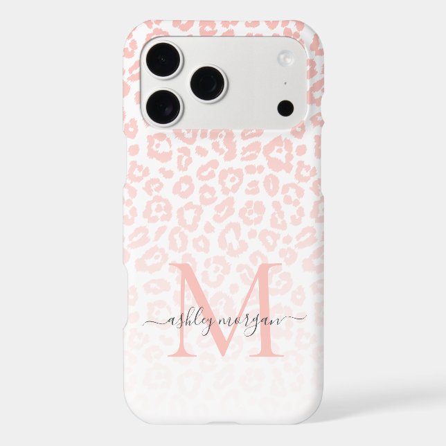 Elegant Monogram Script Name Pink Leopard Ombre (Back)