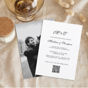 Elegant Monogram Script Photo Traditional Wedding Invitation