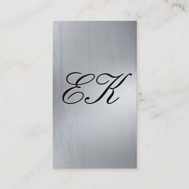 Elegant Monogram Script Silve Metal Shine Texture Business Card (Front)