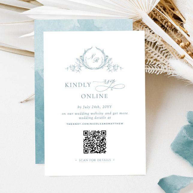 Elegant Monogram Sea Glass RSVP Online QR Code  Enclosure Card (Creator Uploaded)