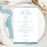 Elegant Monogram Sea Glass Watercolor Wedding Menu<br><div class="desc">Welcome your guests to their table with this elegant monogrammed wedding menu, with exquisite hand drawn leafy monogram with couples initials, and sea glass watercolor border stripes. Back with beautiful watercolor wash in a variety of sea glass, sage and turquoise teal hues. Part of our "Sage, Sea Glass Watercolor Botanical...</div>