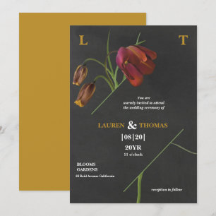Elegant Monogram Sea Green Bloom Tulips  Wedding Invitation