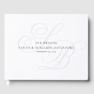 Elegant Monogram Silver Black White Wedding Guest Book