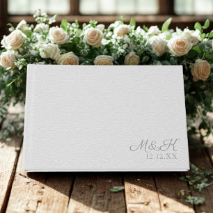 Elegant Monogram Silver Faux Leather Look Wedding Guest Book