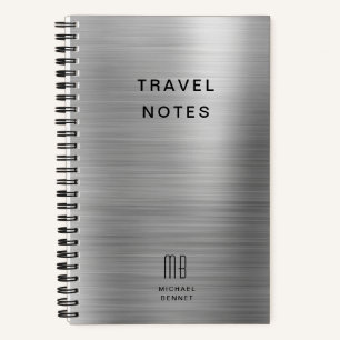 Elegant Monogram Silver Grey Travel Notebook