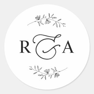 Elegant Monogram Simple Black and White Classic Ro Classic Round Sticker