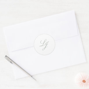 Elegant Monogram Simple Script Sage Green Wedding Classic Round Sticker