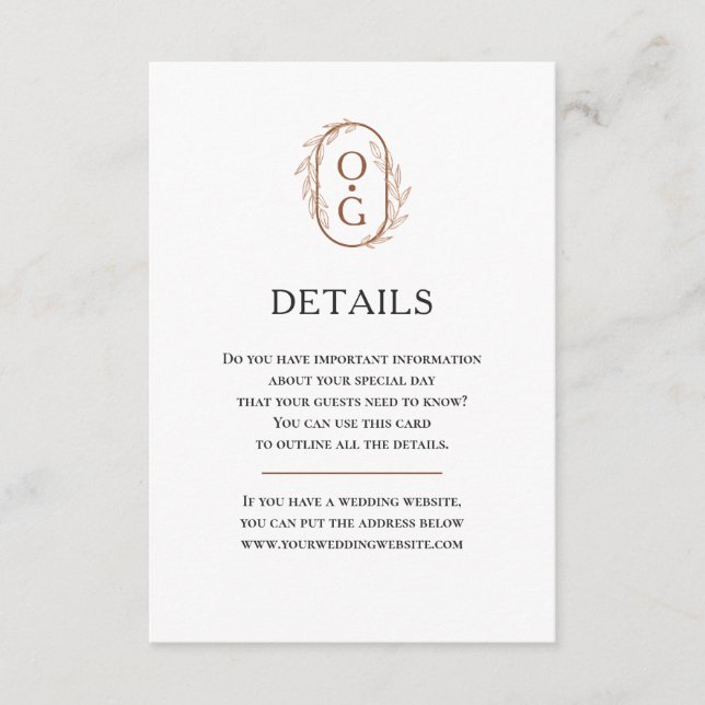 Elegant monogram Simple typography Wedding Details Enclosure Card (Front)
