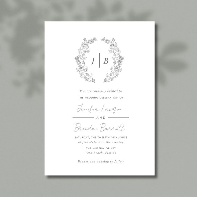 Elegant Monogram Simple Wedding  Invitation (Elegant Simple Gray Wedding Invitation)