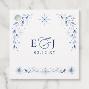 Elegant Monogram Snowflakes Blue Winter Wedding Favour Tags