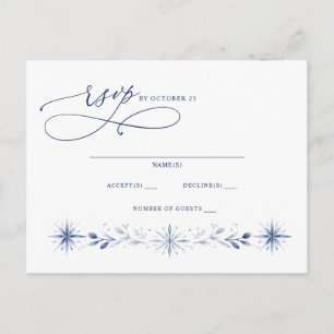Elegant Monogram Snowflakes Blue Winter Wedding Postcard
