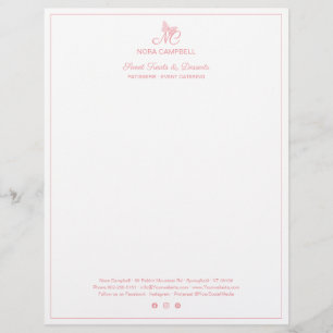 Elegant Monogram Social Media Peach Pink Border Custom Letterhead