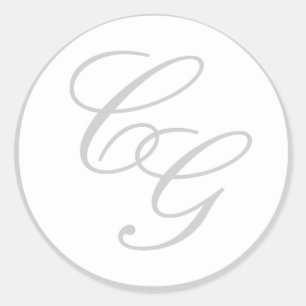 Elegant Monogram Soft Grey & White Wedding Sticker