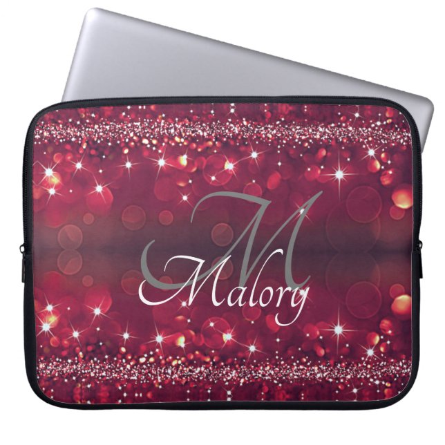 Elegant Monogram Sparkle Personalised Laptop Case (Front)