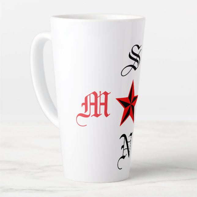 Elegant Monogram Star Mum Son Latte Mug Design (Left Angle)