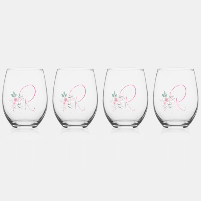 Elegant Monogram Stemless Wine Glasses (Front)