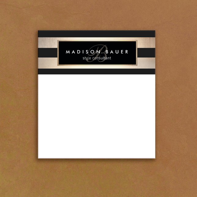 Elegant Monogram Striped Black and Gold Notepad (Creator Uploaded)