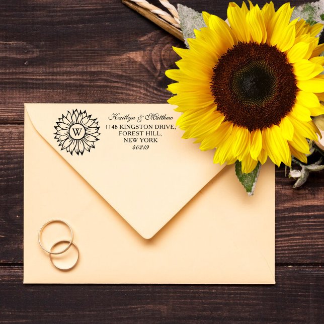 Elegant Monogram Sunflower Wedding Self-inking Stamp (Creator Uploaded)