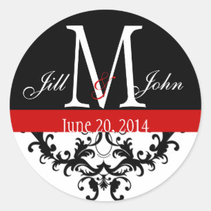 Elegant Monogram & Swirls Wedding Seal Red