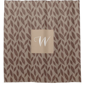 Elegant Monogram Tan & Cream Block Print Leaves  Shower Curtain