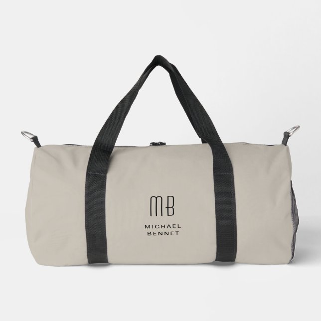 Elegant Monogram Taupe Beige Duffle Bag (Front)