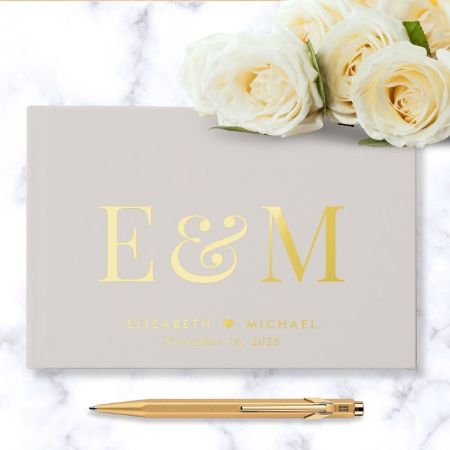 Elegant Monogram Taupe Wedding Guest Book (Creator Uploaded)