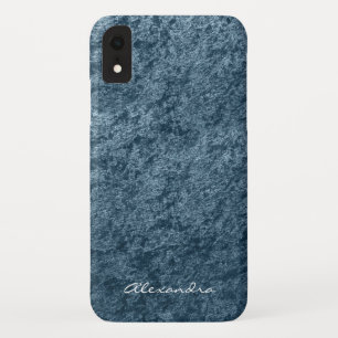 Elegant Monogram Teal Aqua Blue Velvet iPhone XR Case