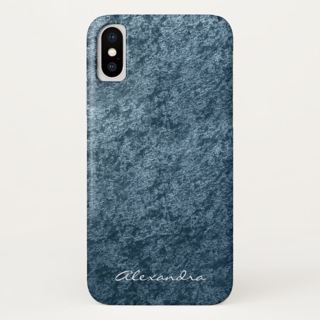 Elegant Monogram Teal Aqua Blue Velvet Case-Mate iPhone Case (Back)