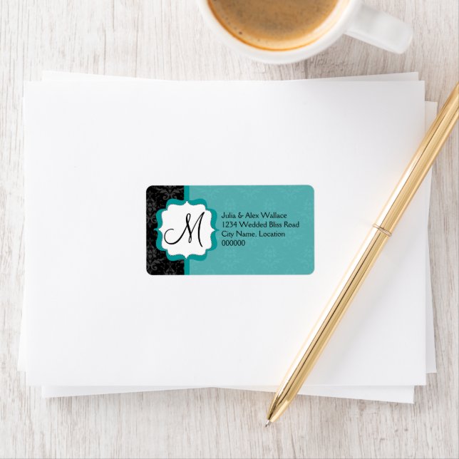 Elegant Monogram Teal Damask Label (Insitu)