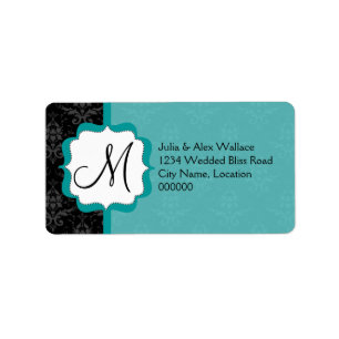 Elegant Monogram Teal Damask Label