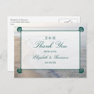Elegant Monogram & Teal Scallop Beach Wedding Postcard