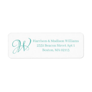 Elegant Monogram teal white custom Return Address  Label