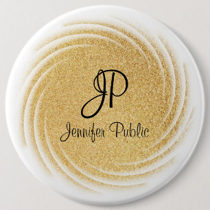 Elegant Monogram Template Faux Gold Glitter Look 6 Cm Round Badge