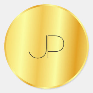 Elegant Monogram Template Faux Gold Metallic Look Classic Round Sticker