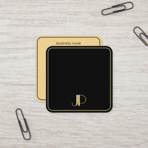 Elegant Monogram Template Luxury Black And Gold Square Business Card
