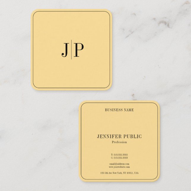 Elegant Monogram Template Luxury Glamour Gold Square Business Card (Front/Back)