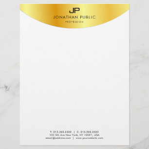 Elegant Monogram Template Metallic Look Faux Gold Custom Letterhead