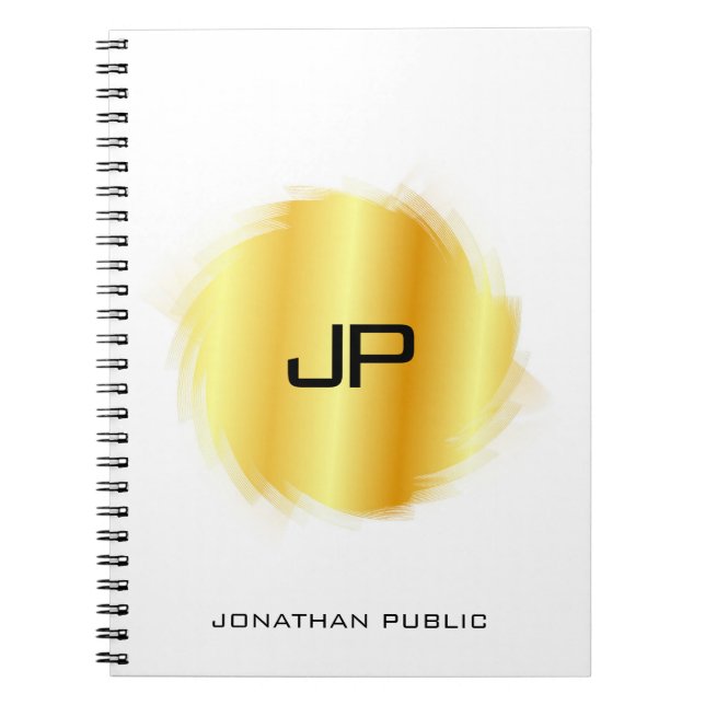 Elegant Monogram Template Metallic Look Faux Gold Notebook (Front)