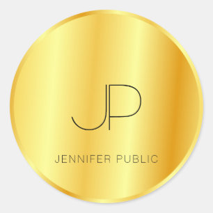 Elegant Monogram Template Trendy Faux Gold Look Classic Round Sticker