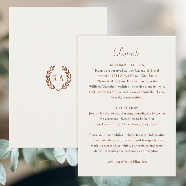 Elegant Monogram Terracotta Cream Wedding Enclosure Card (Creator Uploaded)
