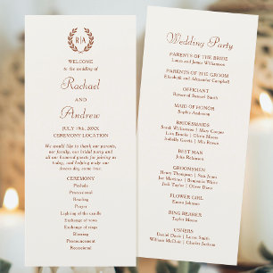 Elegant Monogram Terracotta Wedding Timeline Flat Program