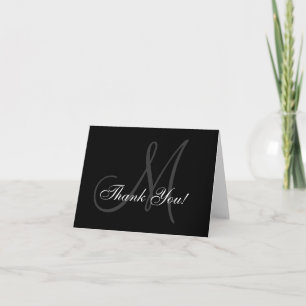 Elegant Monogram Thank You Card   Grey Black