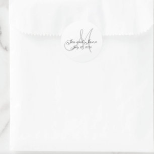 Elegant Monogram Thank You Wedding Favour Classic Round Sticker
