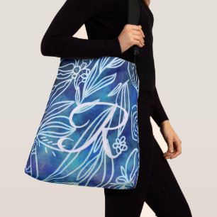 Elegant Monogram Torquoise Leaves Drawing Crossbody Bag
